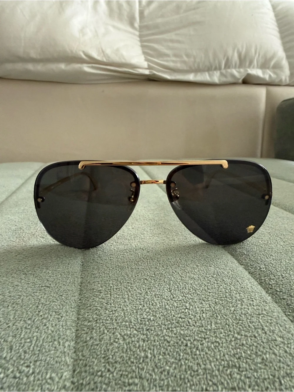 Versace Gold-Trim Black Lens Aviator Sunglasses - Women’s Accessories